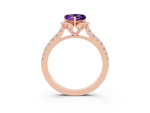 Rose gold Heart Cut Amethyst Ring with Pavé Band and Floral Prong Setting_3