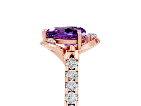 Rose gold Heart Cut Amethyst Ring with Pavé Band and Floral Prong Setting_5