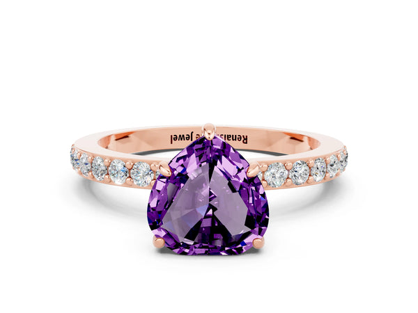 Rose gold Heart Cut Amethyst Pavé Engagement Ring with Round  Accents and Prong Setting