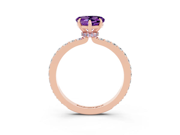 Rose gold Heart Cut Amethyst Pavé Engagement Ring with Round  Accents and Prong Setting