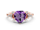 Rose gold Heart Cut Amethyst Ring with Side Stones and Four-Prong Setting_36