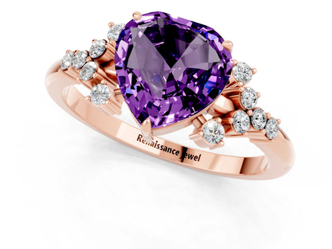 Rose gold Heart Cut Amethyst Ring with Side Stones and Four-Prong Setting_37