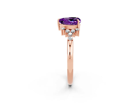 Rose gold Heart Cut Amethyst Ring with Side Stones and Four-Prong Setting_38
