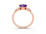 Rose gold Heart Cut Amethyst Ring with Side Stones and Four-Prong Setting_39