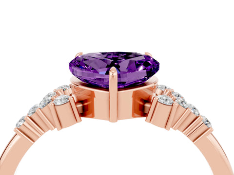 Rose gold Heart Cut Amethyst Ring with Side Stones and Four-Prong Setting_40