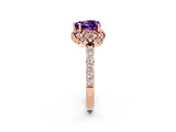 Rose gold Heart Cut Amethyst Scalloped Halo Engagement Ring with Round Shared Prong Band_26