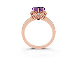 Rose gold Heart Cut Amethyst Scalloped Halo Engagement Ring with Round Shared Prong Band_27