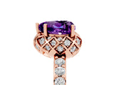 Rose gold Heart Cut Amethyst Scalloped Halo Engagement Ring with Round Shared Prong Band_29