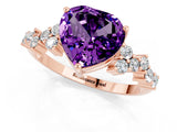 Rose gold Heart Cut Amethyst Scattered Round Accent Ring with Prong Setting_13