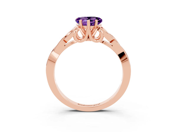 Rose gold Heart Cut Amethyst Solitaire Celtic Knot Ring with Four-Prong Setting