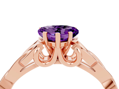 Rose gold Heart Cut Amethyst Solitaire Celtic Knot Ring with Four-Prong Setting_16