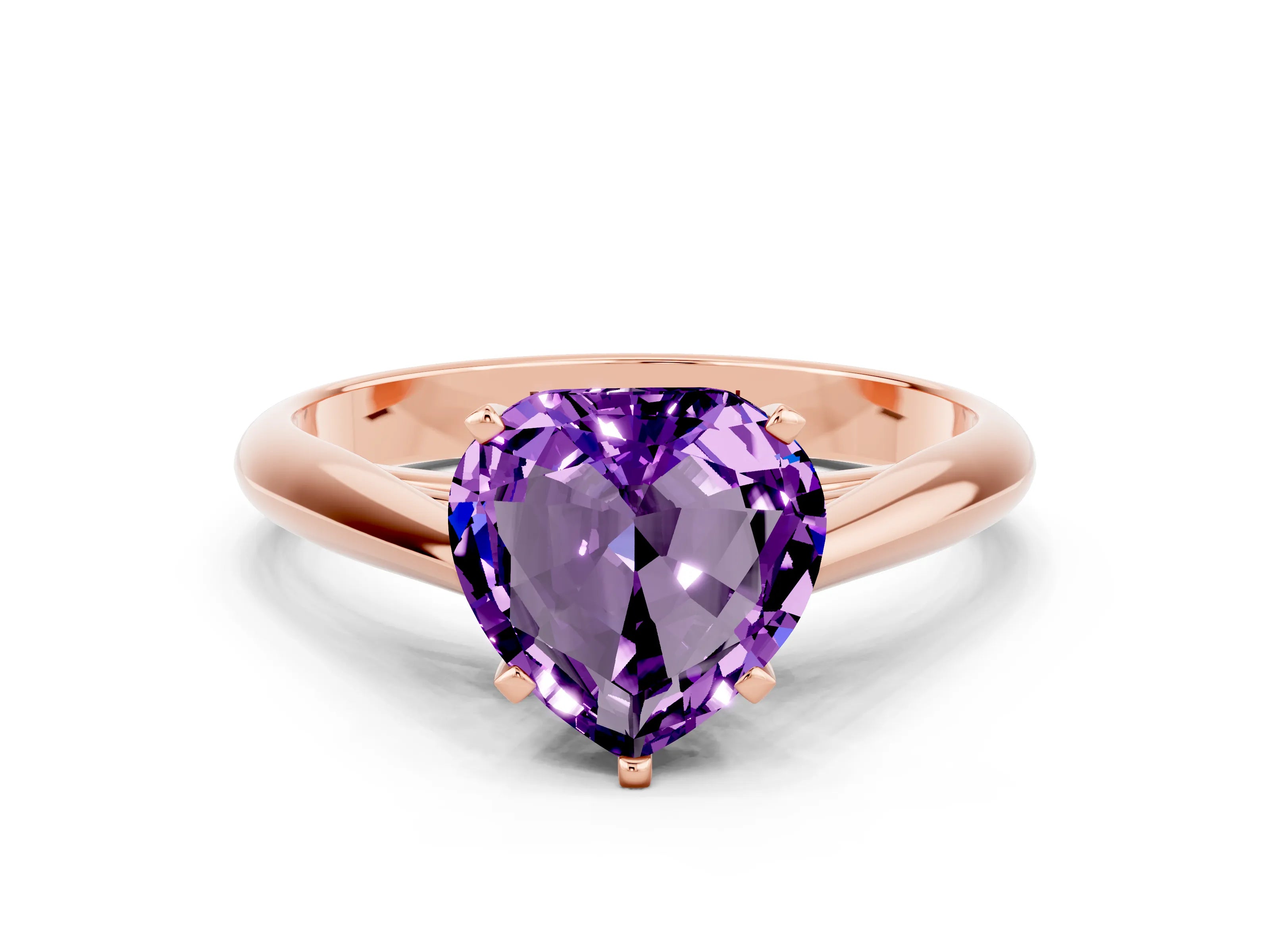 Rose gold Heart Cut Amethyst Solitaire Engagement Ring with Cathedral Setting and Four-Prong Mount_12