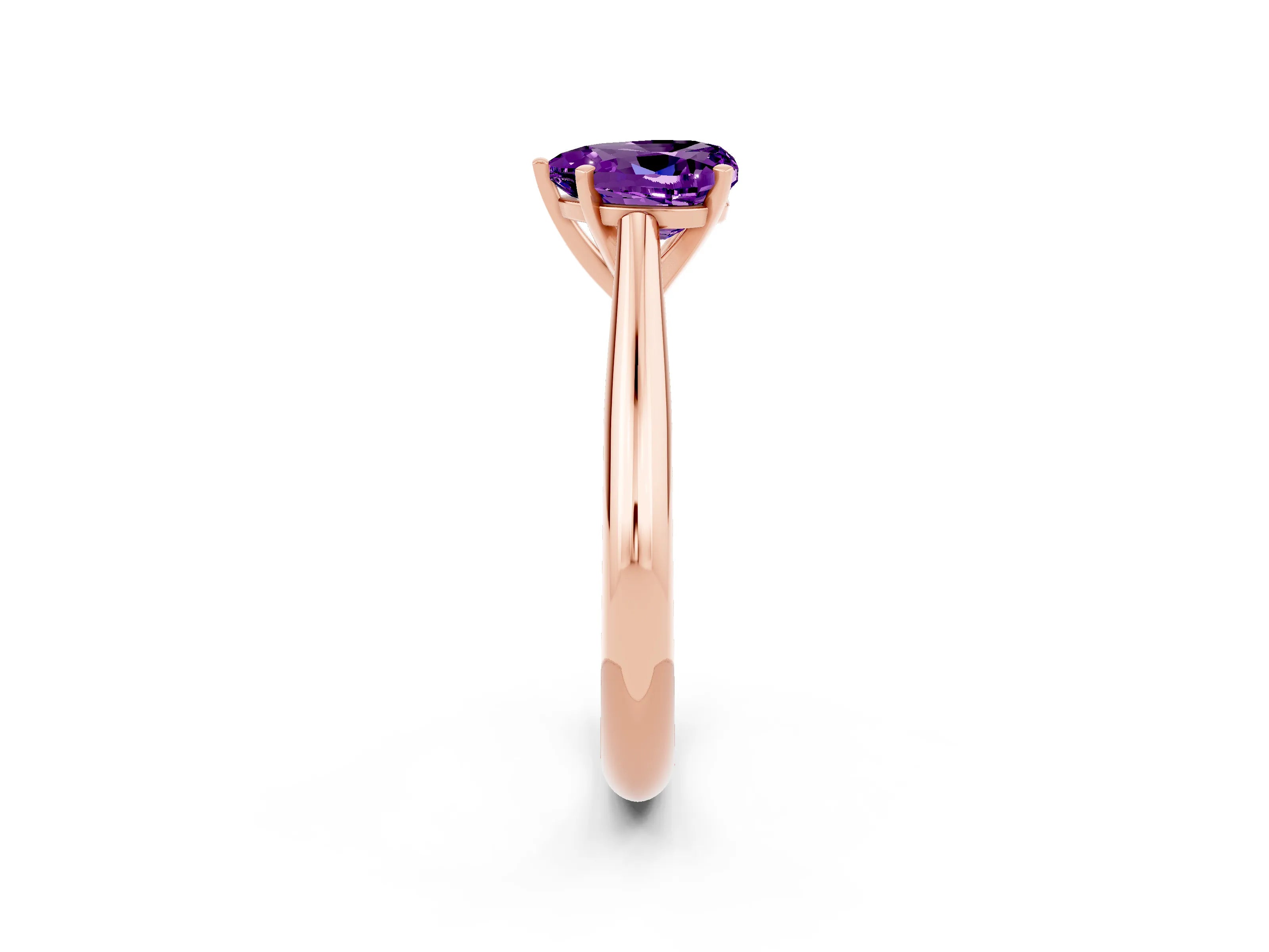 Rose gold Heart Cut Amethyst Solitaire Engagement Ring with Cathedral Setting and Four-Prong Mount_14