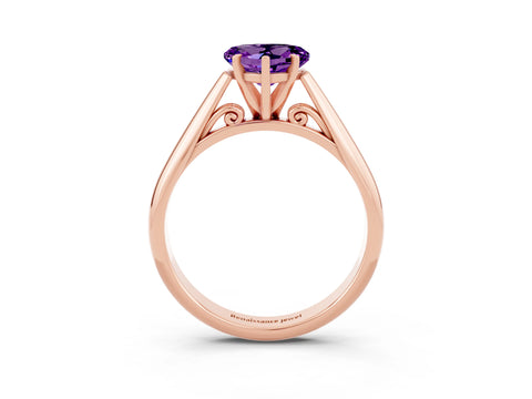 Rose gold Heart Cut Amethyst Solitaire Engagement Ring with Cathedral Setting and Four-Prong Mount_15