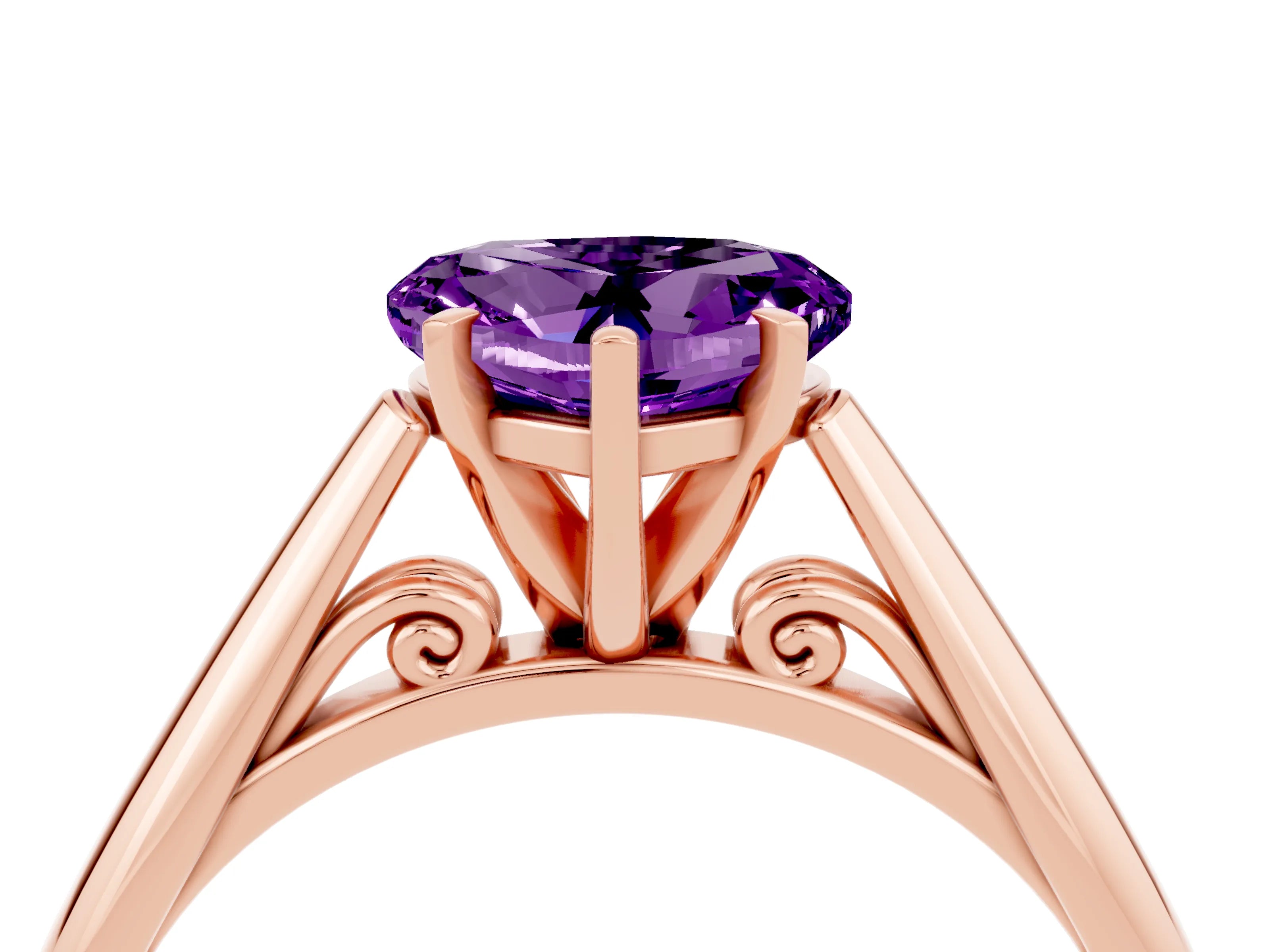 Rose gold Heart Cut Amethyst Solitaire Engagement Ring with Cathedral Setting and Four-Prong Mount_16