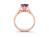 Rose gold Heart Cut Amethyst Solitaire Engagement Ring with Cathedral Setting and Four-Prong Mount_27