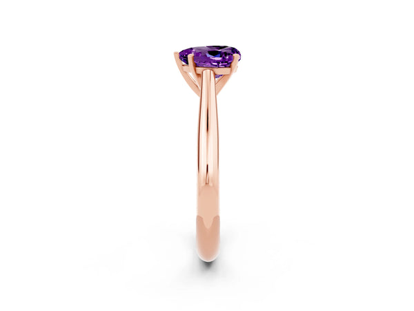 Rose gold Heart Cut Amethyst Solitaire Engagement Ring with Cathedral Setting and Four-Prong Mount