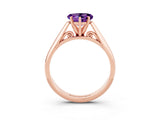 Rose gold Heart Cut Amethyst Solitaire Engagement Ring with Cathedral Setting and Four-Prong Mount_69