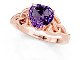 Rose gold Heart Cut Amethyst Solitaire Engagement Ring with Celtic Knot Band and Four-Prong Setting_1