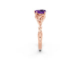 Rose gold Heart Cut Amethyst Solitaire Engagement Ring with Celtic Knot Band and Four-Prong Setting_2