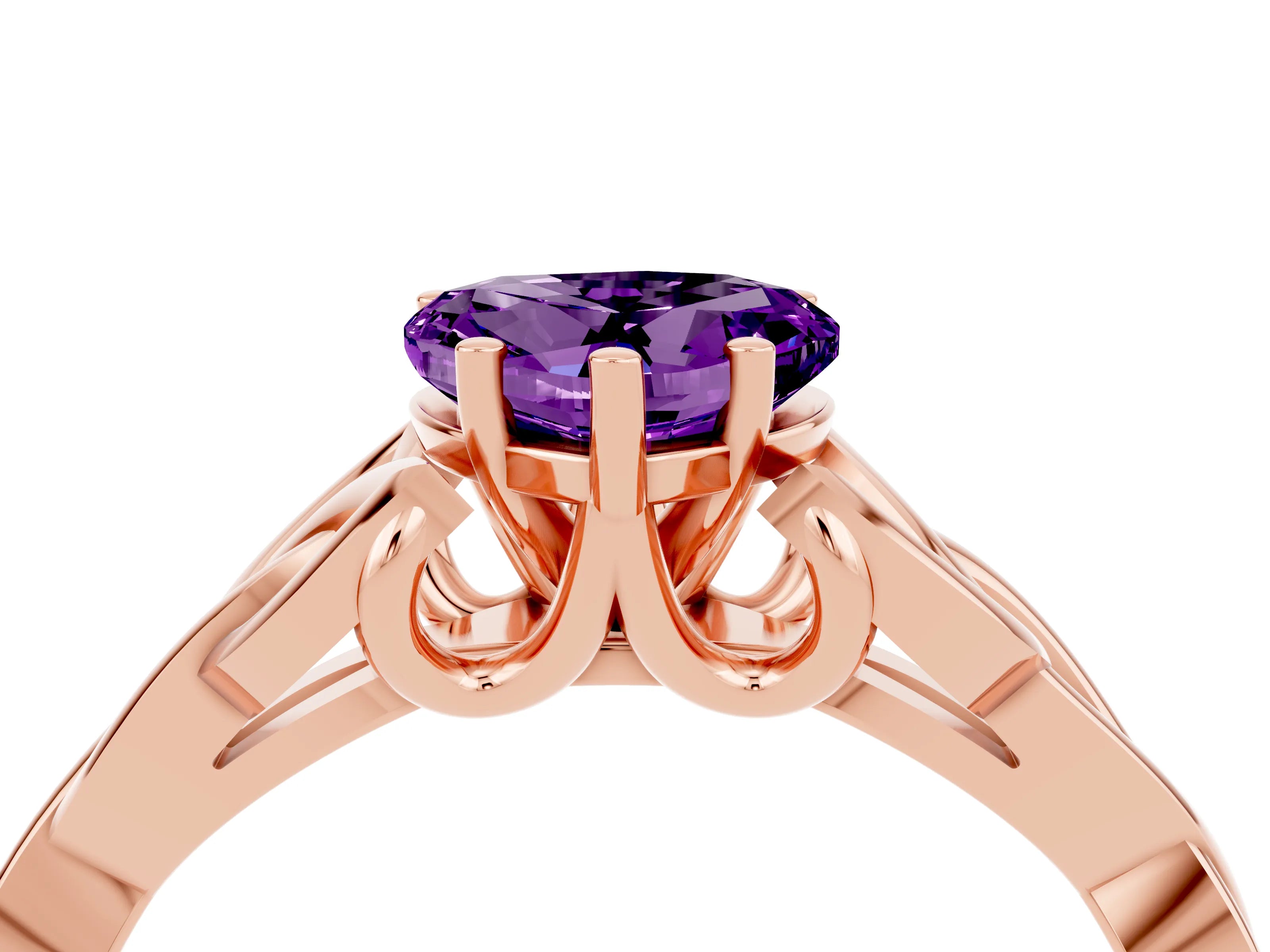 Rose gold Heart Cut Amethyst Solitaire Engagement Ring with Celtic Knot Band and Four-Prong Setting_4
