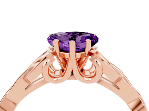 Rose gold Heart Cut Amethyst Solitaire Engagement Ring with Celtic Knot Band and Four-Prong Setting_4