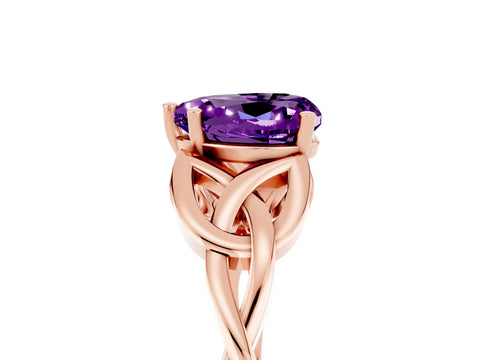 Rose gold Heart Cut Amethyst Solitaire Engagement Ring with Celtic Knot Band and Four-Prong Setting_5