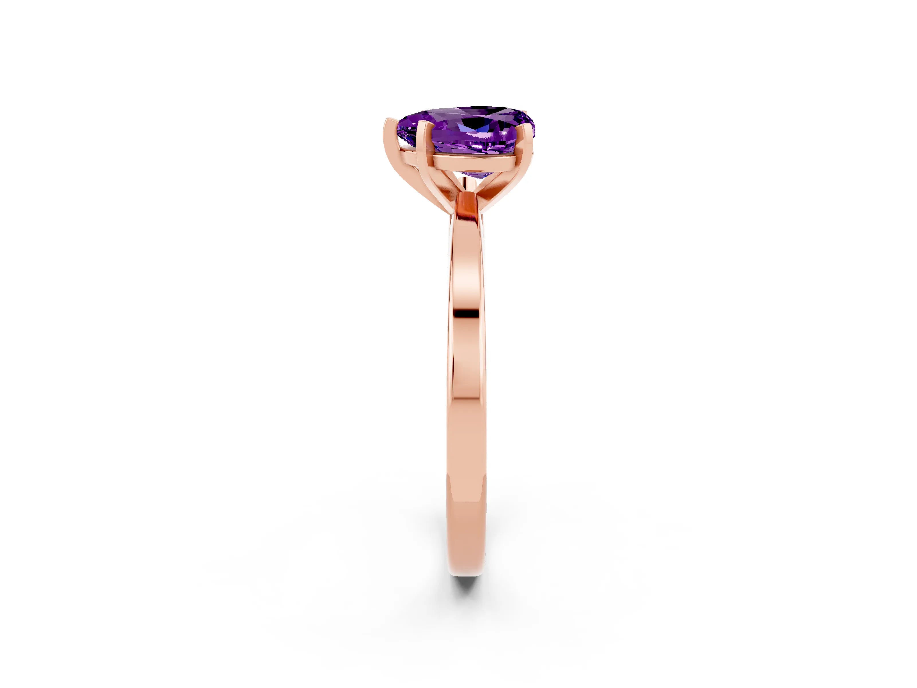Rose gold Heart Cut Amethyst Solitaire Engagement Ring with Classic Band and Four-Prong Setting_26