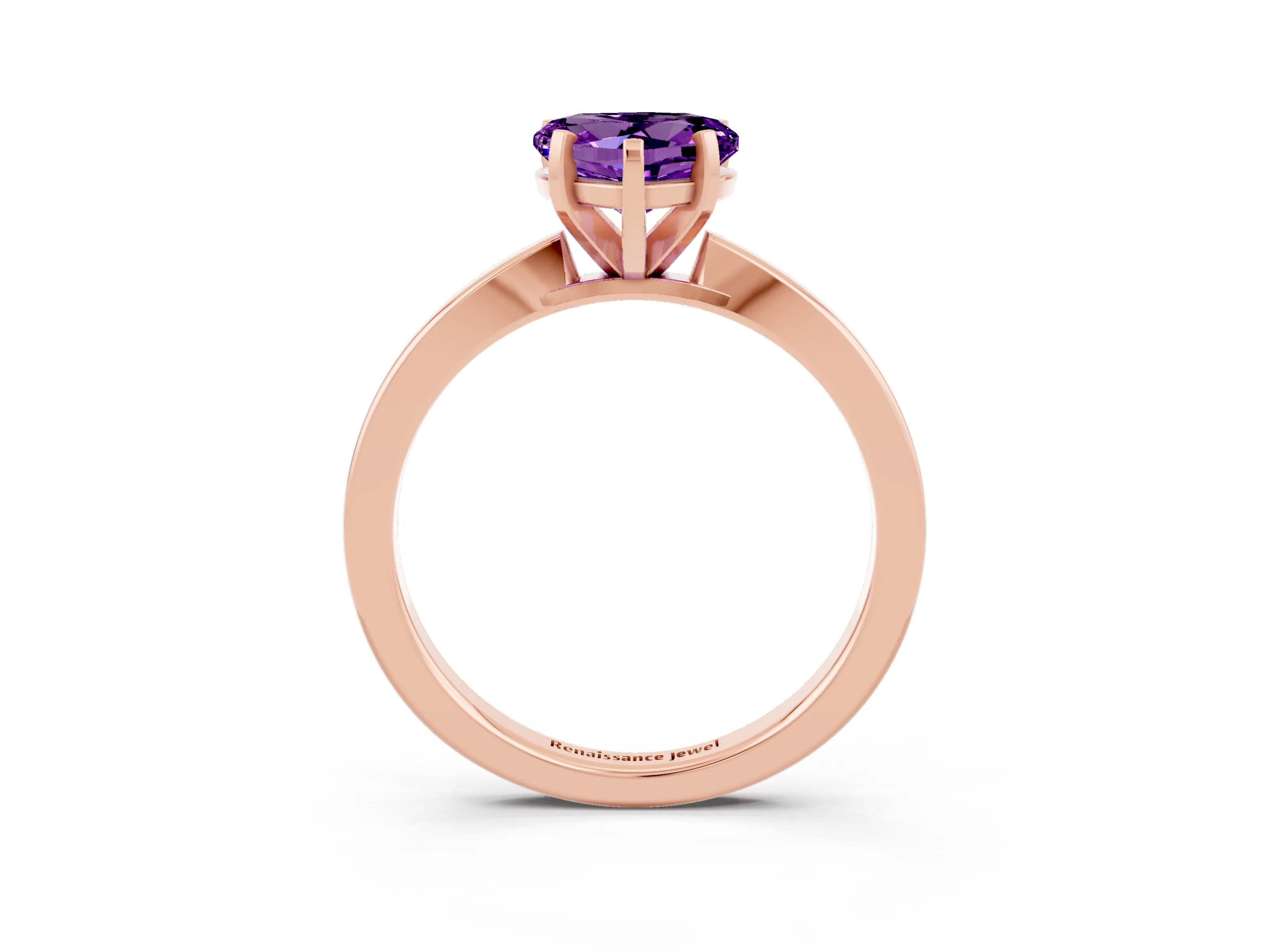 Rose gold Heart Cut Amethyst Solitaire Engagement Ring with Classic Band and Four-Prong Setting_27
