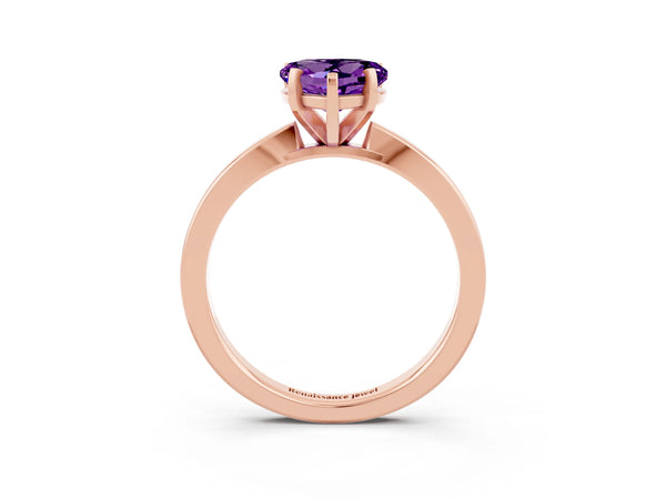 Rose gold Heart Cut Amethyst Solitaire Engagement Ring with Classic Band and Four-Prong Setting