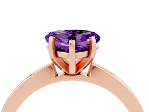 Rose gold Heart Cut Amethyst Solitaire Engagement Ring with Classic Band and Four-Prong Setting_28