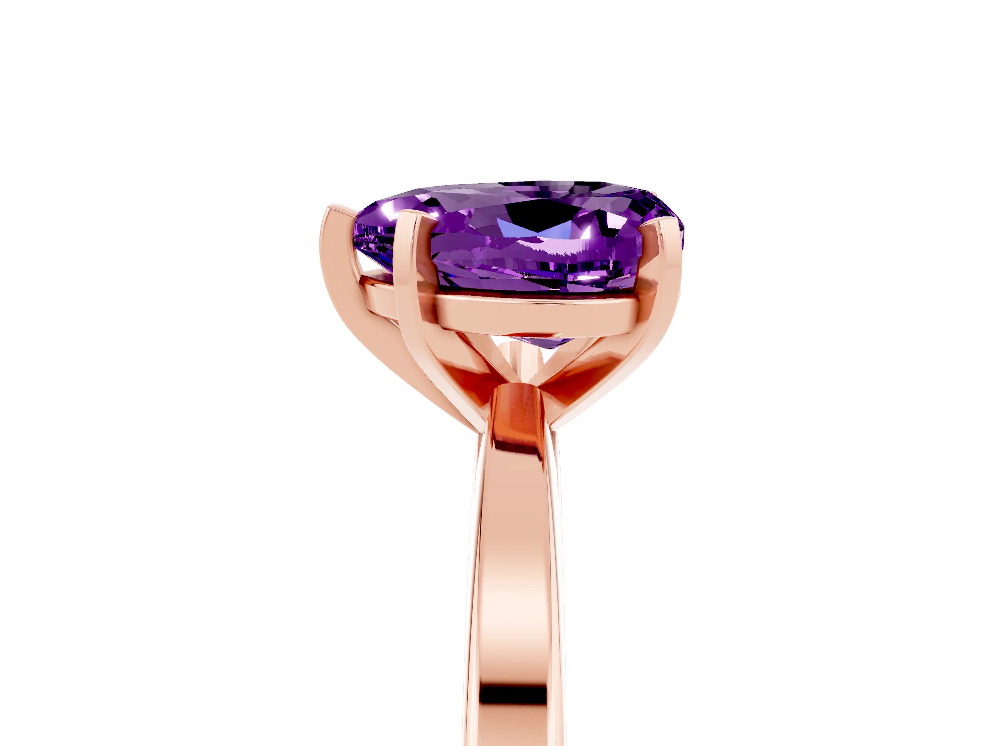 Rose gold Heart Cut Amethyst Solitaire Engagement Ring with Classic Band and Four-Prong Setting_29