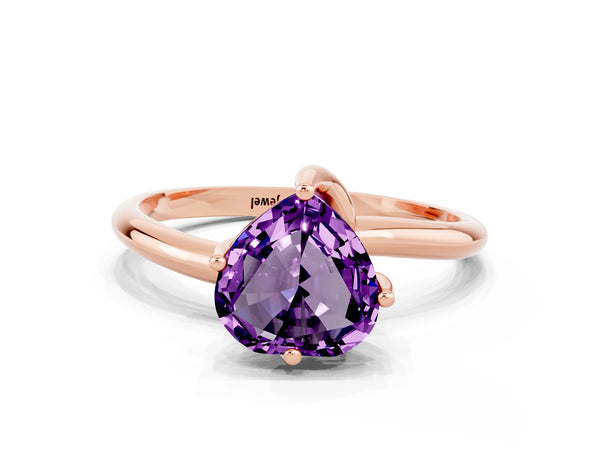 Rose gold Heart Cut Amethyst Solitaire Engagement Ring with Four-Prong Setting and Classic Band