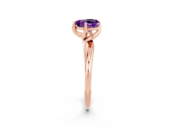 Rose gold Heart Cut Amethyst Solitaire Engagement Ring with Four-Prong Setting and Classic Band
