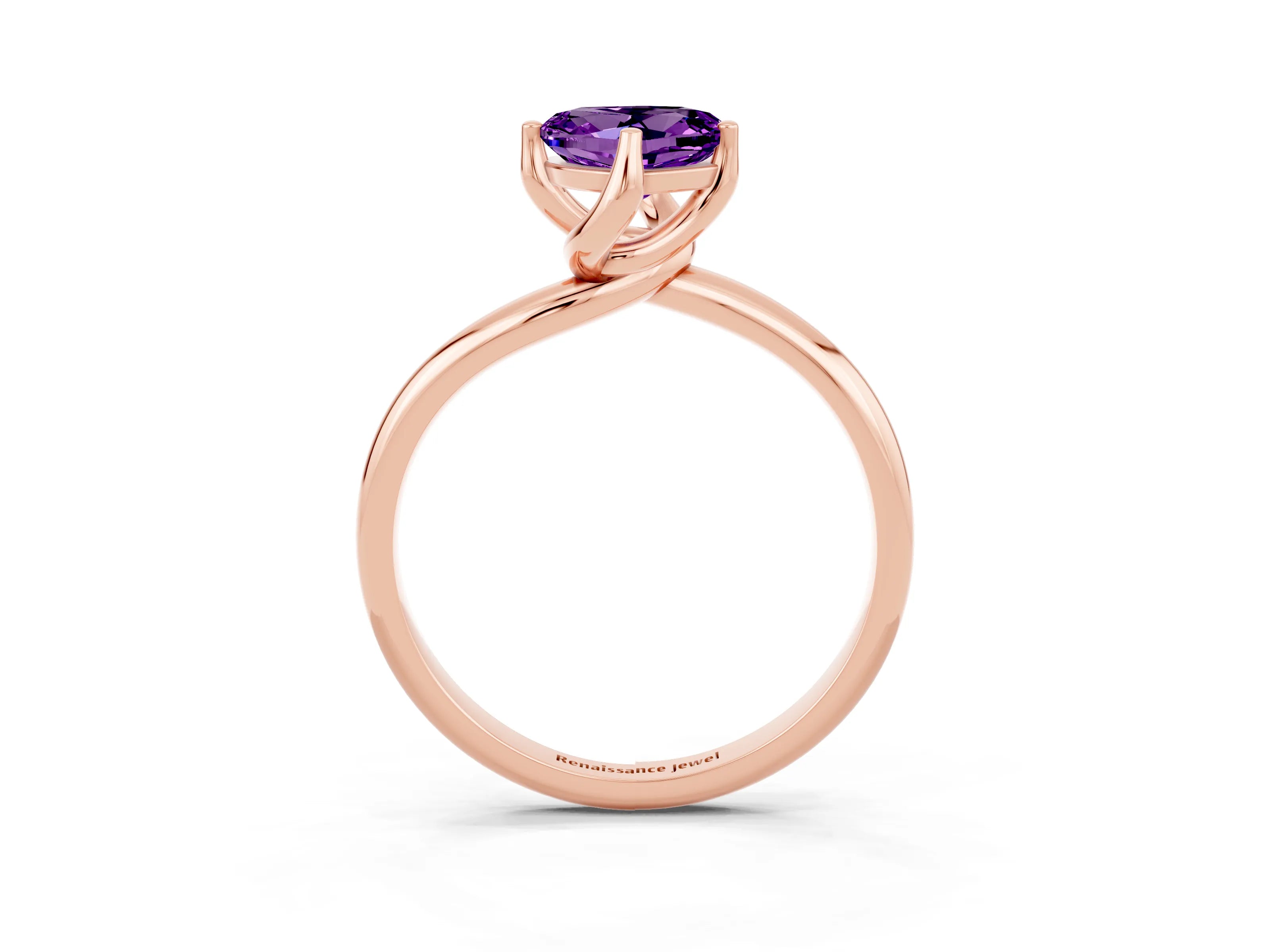 Rose gold Heart Cut Amethyst Solitaire Engagement Ring with Four-Prong Setting and Classic Band_15