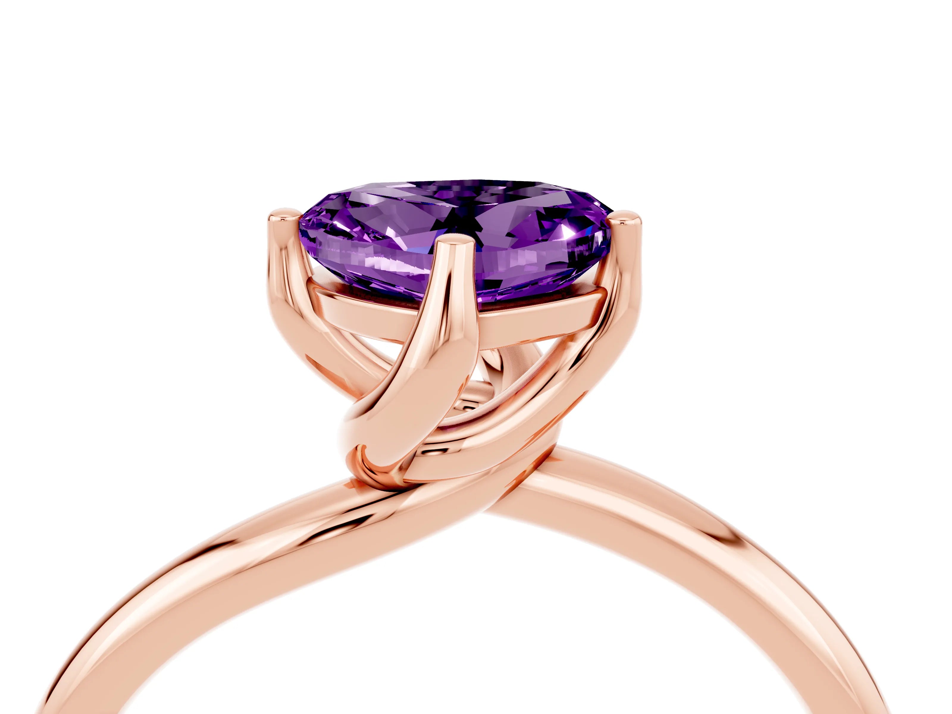 Rose gold Heart Cut Amethyst Solitaire Engagement Ring with Four-Prong Setting and Classic Band_16
