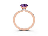 Rose gold Heart Cut Amethyst Solitaire Engagement Ring with Pavé Band and Four-Prong Setting_3