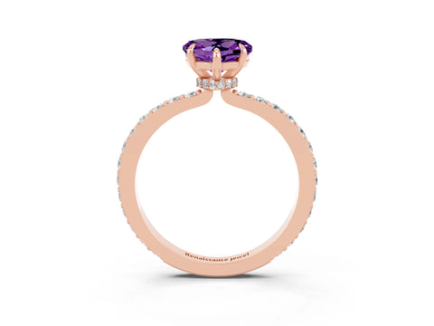 Rose gold Heart Cut Amethyst Solitaire Engagement Ring with Pavé Band and Four-Prong Setting_3