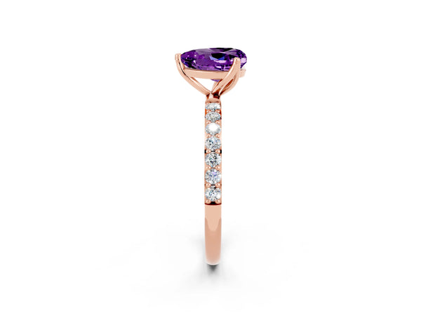 Rose gold Heart Cut Amethyst Solitaire Engagement Ring with Round  Pavé Band and Prong Setting