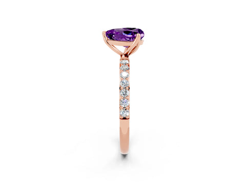 Rose gold Heart Cut Amethyst Solitaire Engagement Ring with Pavé Band and Prong Setting_2