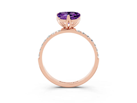 Rose gold Heart Cut Amethyst Solitaire Engagement Ring with Pavé Band and Prong Setting_3