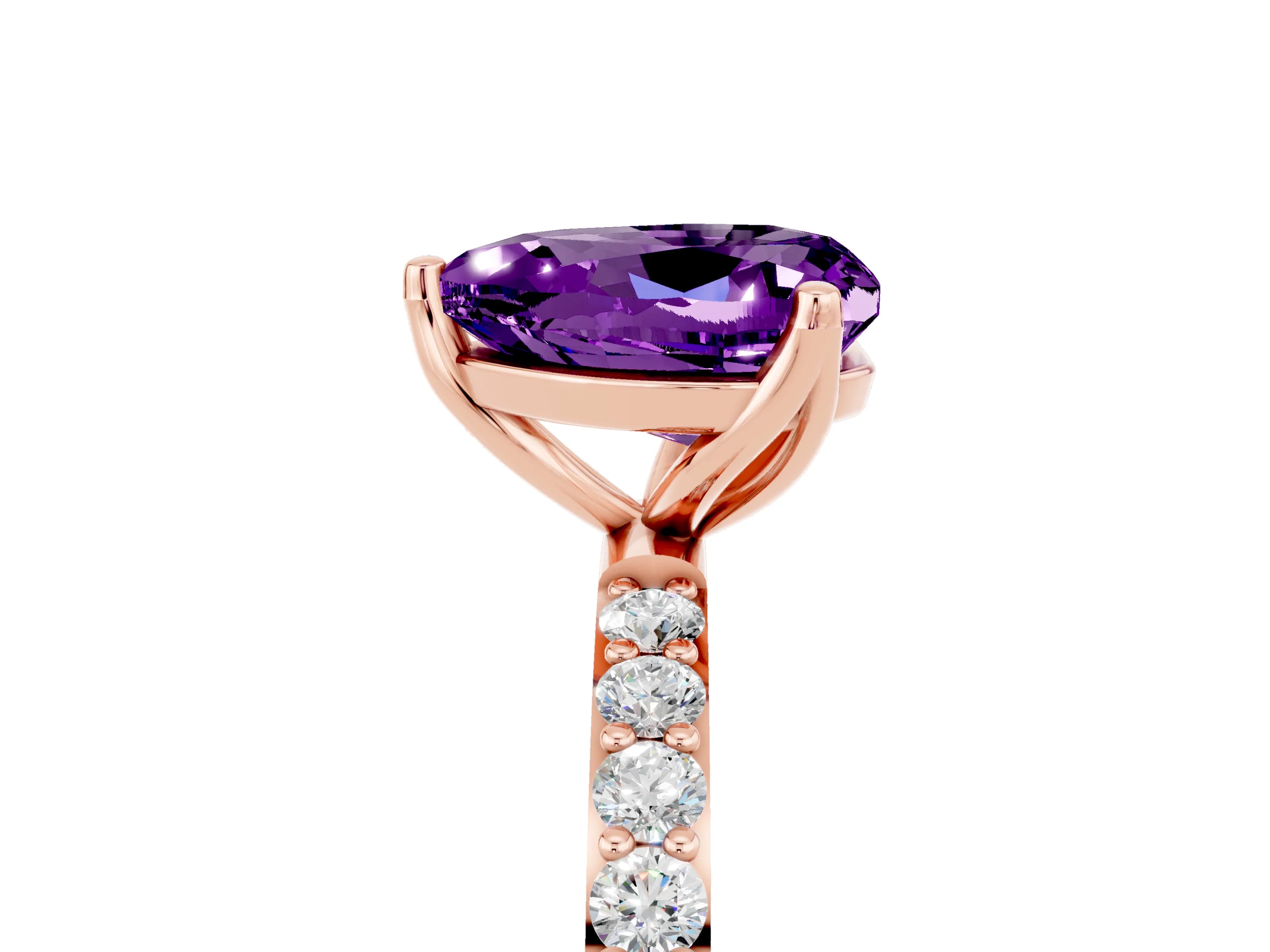 Rose gold Heart Cut Amethyst Solitaire Engagement Ring with Pavé Band and Prong Setting_5