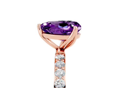 Rose gold Heart Cut Amethyst Solitaire Engagement Ring with Pavé Band and Prong Setting_5