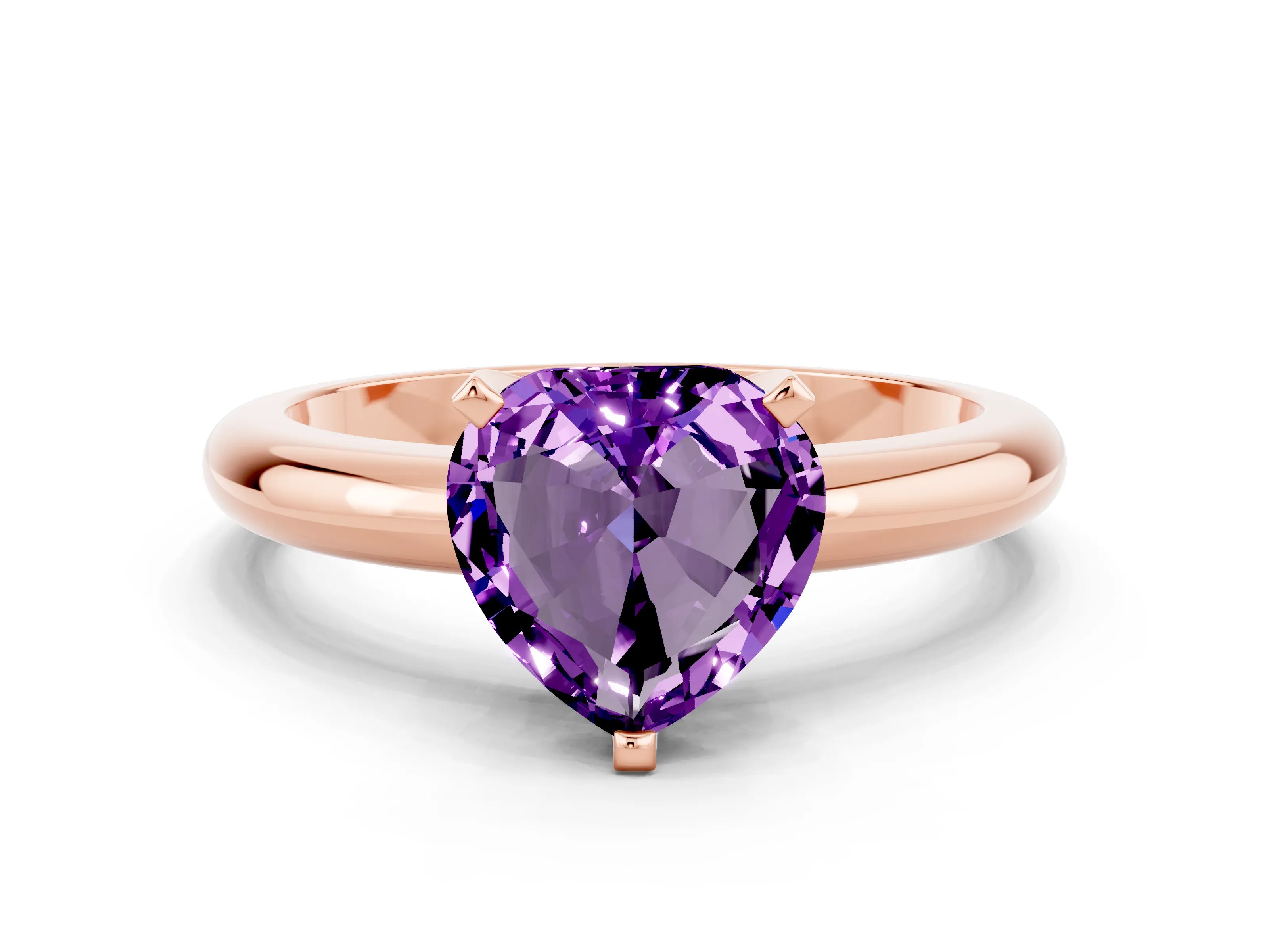 Rose gold Heart Cut Amethyst Solitaire Engagement Ring with Round Band and Four-Prong Setting