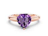 Rose gold Heart Cut Amethyst Solitaire Engagement Ring with Round Band and Four-Prong Setting