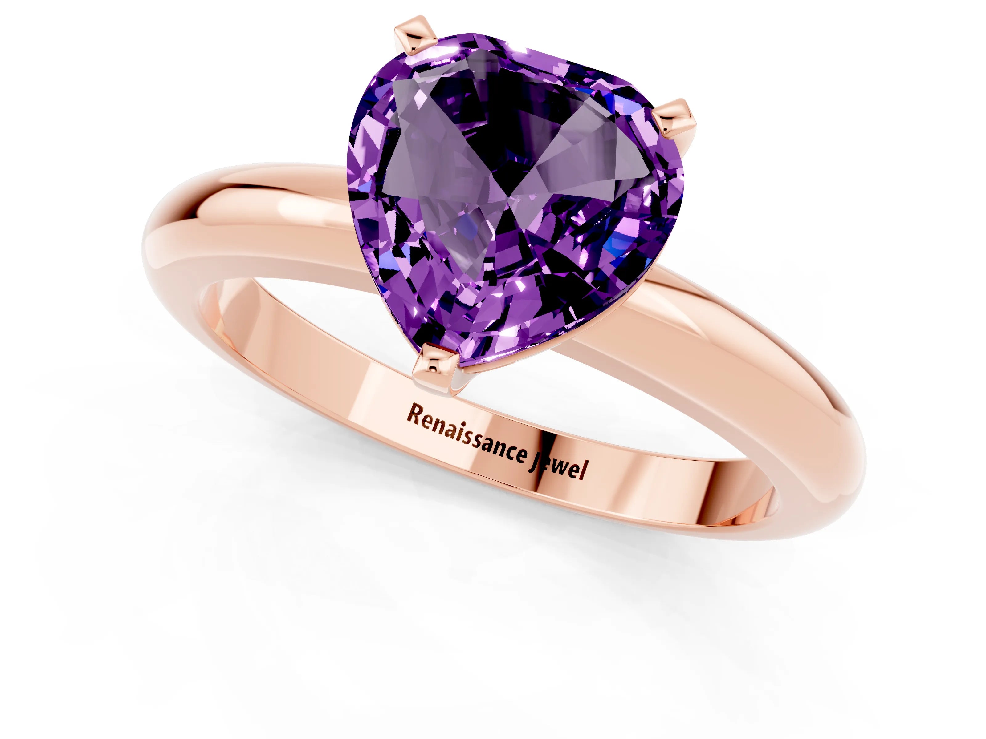 Rose gold Heart Cut Amethyst Solitaire Engagement Ring with Round Band and Four-Prong Setting_1
