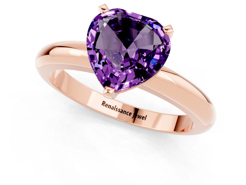 Rose gold Heart Cut Amethyst Solitaire Engagement Ring with Round Band and Four-Prong Setting_1