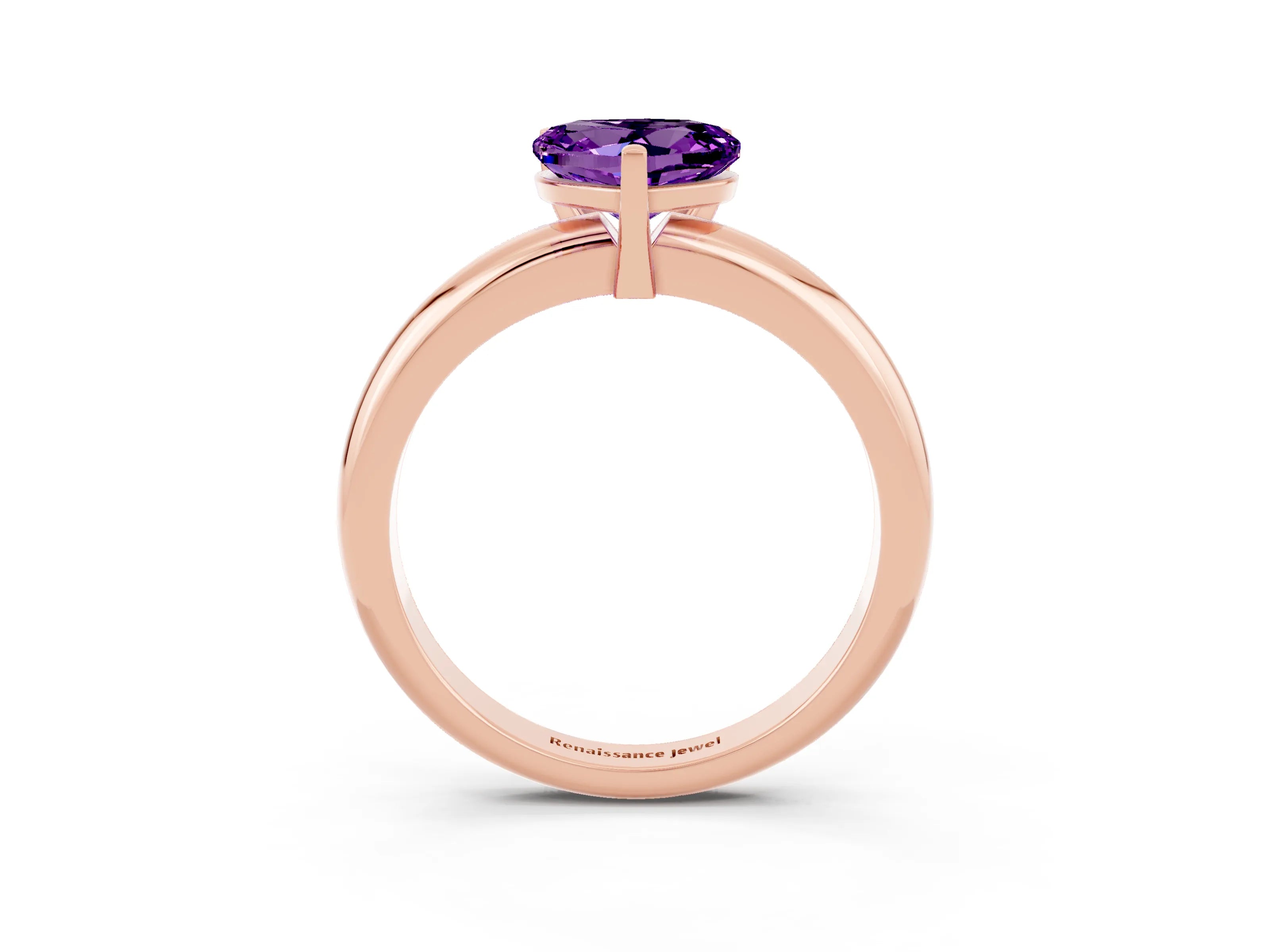 Rose gold Heart Cut Amethyst Solitaire Engagement Ring with Round Band and Four-Prong Setting_3