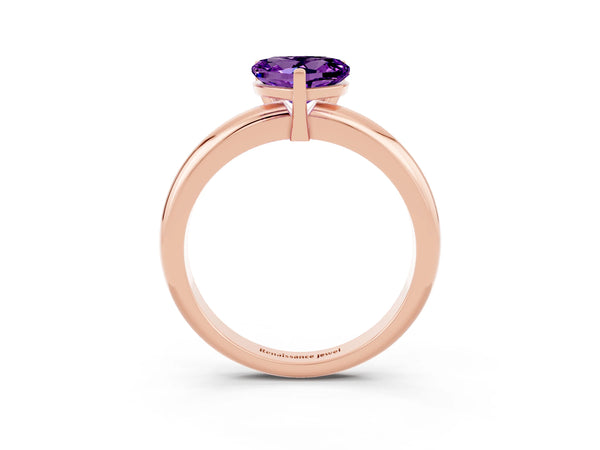 Rose gold Heart Cut Amethyst Solitaire Engagement Ring with Round Band and Four-Prong Setting