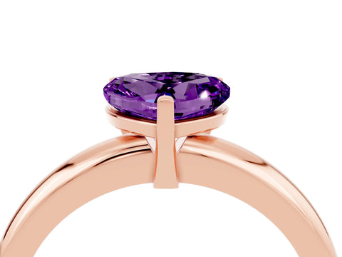 Rose gold Heart Cut Amethyst Solitaire Engagement Ring with Round Band and Four-Prong Setting_4